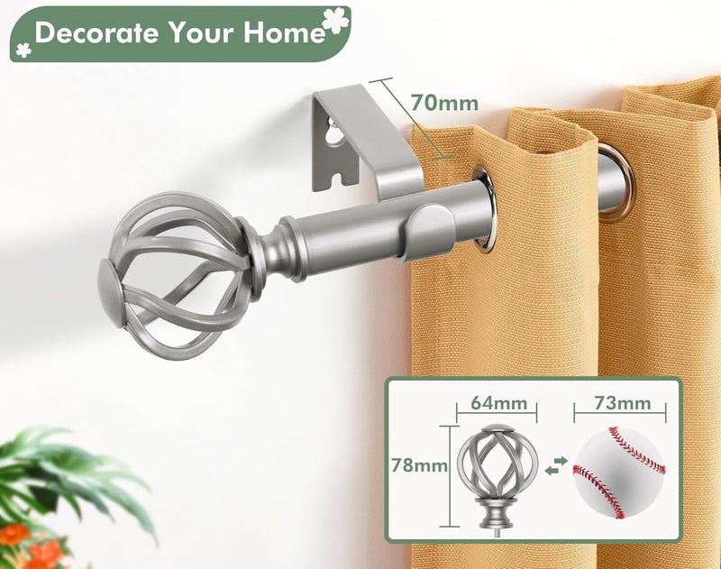 USFOOK Curtain Rods for Windows 48 to 84 Inch, Antique Silver Curtain Rod, 7/8 Inch Telescoping Splicing Drapery Rods with Twisted Cage Finials - Image 4